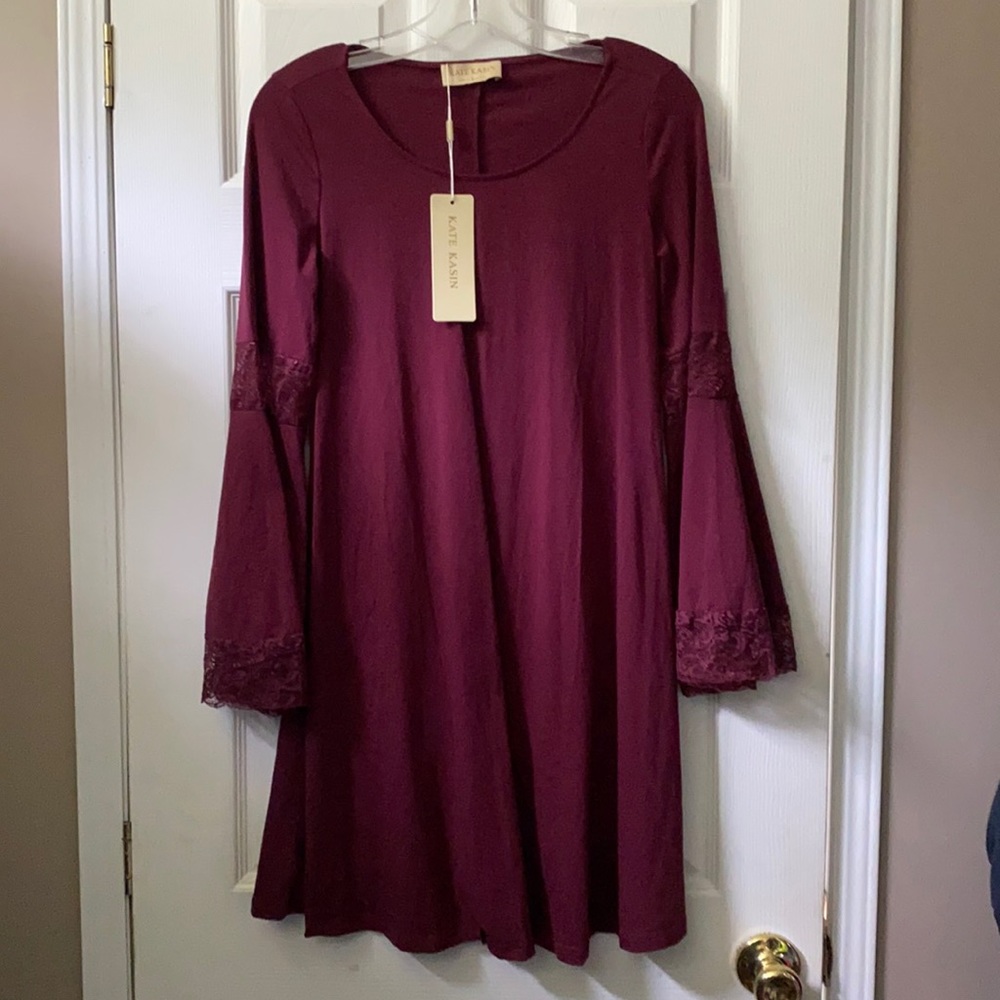 Kate Kasin maroon bell sleeve dress